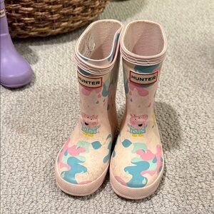 Hunter Kids Peppa Pig Pink and Blue Patterned Rain Boots